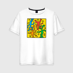 Женская футболка хлопок Oversize с принтом Pop Art Keith 2 в Петрозаводске, 100% хлопок | свободный крой, круглый ворот, спущенный рукав, длина до линии бедер
 | pop art | искусство | картины | поп арт