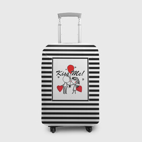 Чехол для чемодана 3D с принтом Аппликация про любовь  в Петрозаводске, 86% полиэфир, 14% спандекс | двустороннее нанесение принта, прорези для ручек и колес | любовь | молодежный | набросок | полосатый узор | популярный | рисунок | скетч | черно белый | школа