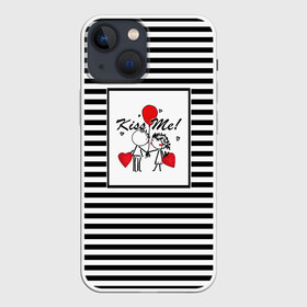 Чехол для iPhone 13 mini с принтом Аппликация про любовь в Петрозаводске,  |  | любовь | молодежный | набросок | полосатый узор | популярный | рисунок | скетч | черно белый | школа