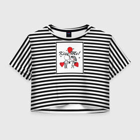 Женская футболка Crop-top 3D с принтом Аппликация про любовь  в Петрозаводске, 100% полиэстер | круглая горловина, длина футболки до линии талии, рукава с отворотами | любовь | молодежный | набросок | полосатый узор | популярный | рисунок | скетч | черно белый | школа