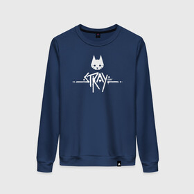 Женский свитшот хлопок с принтом Stray Game 2021 Logo в Петрозаводске, 100% хлопок | прямой крой, круглый вырез, на манжетах и по низу широкая трикотажная резинка  | 2021 | cat | cyberpunk | game | stray | бродилка | бродить | бродячий | киберпанк | кот | стрей | стрэй