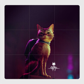 Магнитный плакат 3Х3 с принтом Stray Game 2021 в Петрозаводске, Полимерный материал с магнитным слоем | 9 деталей размером 9*9 см | 2021 | cat | cyberpunk | game | stray | бродилка | бродить | бродячий | киберпанк | кот | стрей | стрэй