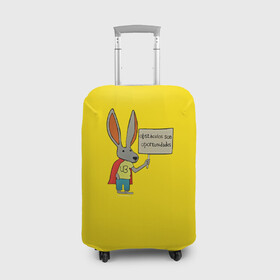 Чехол для чемодана 3D с принтом Ultra Bunny  в Петрозаводске, 86% полиэфир, 14% спандекс | двустороннее нанесение принта, прорези для ручек и колес | obstaculos son oportunidades | rabbit | жёлтый | заяц | надпись | плащ