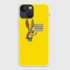 Чехол для iPhone 13 mini с принтом Ultra Bunny в Петрозаводске,  |  | obstaculos son oportunidades | rabbit | жёлтый | заяц | надпись | плащ