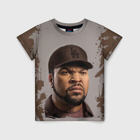 Детская футболка 3D с принтом Ice Cube | Айс Куб (Z) в Петрозаводске, 100% гипоаллергенный полиэфир | прямой крой, круглый вырез горловины, длина до линии бедер, чуть спущенное плечо, ткань немного тянется | ice cube | oshea jackson | rap | айс куб | айс кьюб | реп | репер | рэпер | хип хоп