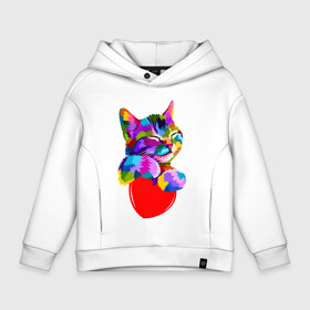 Детское худи Oversize хлопок с принтом РАДУЖНЫЙ КОТИК / RAINBOW KITTY в Петрозаводске, френч-терри — 70% хлопок, 30% полиэстер. Мягкий теплый начес внутри —100% хлопок | боковые карманы, эластичные манжеты и нижняя кромка, капюшон на магнитной кнопке | Тематика изображения на принте: heart | kitty | like | low poly | rainbow | животные | звери | котик | лайк | радуга | радужный котик | сердечко | цветные