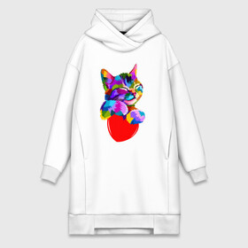 Платье-худи хлопок с принтом РАДУЖНЫЙ КОТИК   RAINBOW KITTY в Петрозаводске,  |  | heart | kitty | like | low poly | rainbow | животные | звери | котик | лайк | радуга | радужный котик | сердечко | цветные