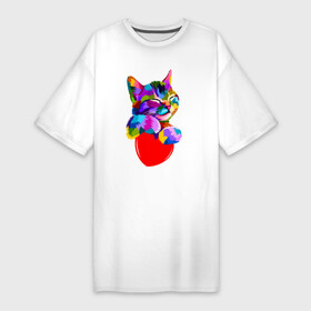 Платье-футболка хлопок с принтом РАДУЖНЫЙ КОТИК  RAINBOW KITTY в Петрозаводске,  |  | heart | kitty | like | low poly | rainbow | животные | звери | котик | лайк | радуга | радужный котик | сердечко | цветные