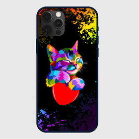 Чехол для iPhone 12 Pro с принтом РАДУЖНЫЙ КОТИК / RAINBOW KITTY в Петрозаводске, силикон | область печати: задняя сторона чехла, без боковых панелей | heart | kitty | like | low poly | rainbow | животные | звери | котик | лайк | радуга | радужный котик | сердечко | цветные