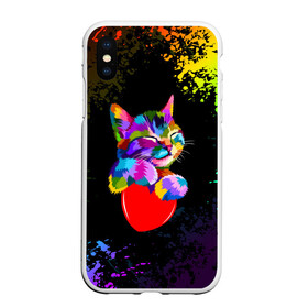 Чехол для iPhone XS Max матовый с принтом РАДУЖНЫЙ КОТИК / RAINBOW KITTY в Петрозаводске, Силикон | Область печати: задняя сторона чехла, без боковых панелей | Тематика изображения на принте: heart | kitty | like | low poly | rainbow | животные | звери | котик | лайк | радуга | радужный котик | сердечко | цветные