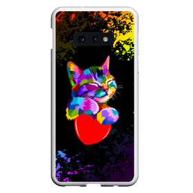 Чехол для Samsung S10E с принтом РАДУЖНЫЙ КОТИК / RAINBOW KITTY в Петрозаводске, Силикон | Область печати: задняя сторона чехла, без боковых панелей | heart | kitty | like | low poly | rainbow | животные | звери | котик | лайк | радуга | радужный котик | сердечко | цветные