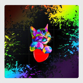 Магнитный плакат 3Х3 с принтом РАДУЖНЫЙ КОТИК / RAINBOW KITTY в Петрозаводске, Полимерный материал с магнитным слоем | 9 деталей размером 9*9 см | Тематика изображения на принте: heart | kitty | like | low poly | rainbow | животные | звери | котик | лайк | радуга | радужный котик | сердечко | цветные