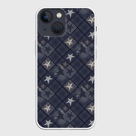 Чехол для iPhone 13 mini с принтом Модное лоскутное шитье в Петрозаводске,  |  | джинсовый | заплатки | звезды | клетка | лоскуты | молодежный | пэчворк | серо синий | серый | темно серый