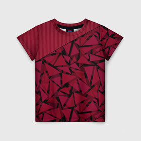Детская футболка 3D с принтом Красный комбинированный узор  в Петрозаводске, 100% гипоаллергенный полиэфир | прямой крой, круглый вырез горловины, длина до линии бедер, чуть спущенное плечо, ткань немного тянется | абстрактный | в полоску | геометрический | красный | полосатый | современный