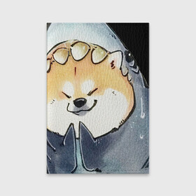 Обложка для паспорта матовая кожа с принтом Акуло-пёс в Петрозаводске, натуральная матовая кожа | размер 19,3 х 13,7 см; прозрачные пластиковые крепления | акита ину | акула | арт | костюм | пёс | рисунок | рыжая собака | рыжий пёс | сиба ину | собака