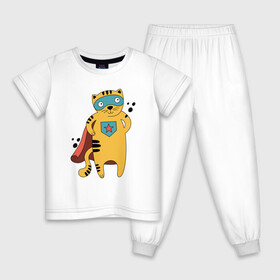 Детская пижама хлопок с принтом Кот Герой в Петрозаводске, 100% хлопок |  брюки и футболка прямого кроя, без карманов, на брюках мягкая резинка на поясе и по низу штанин
 | кот | кот в плаще | котэ | маска | супер герой | супер кот