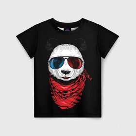 Детская футболка 3D с принтом Панда Хипстер в Очках в Петрозаводске, 100% гипоаллергенный полиэфир | прямой крой, круглый вырез горловины, длина до линии бедер, чуть спущенное плечо, ткань немного тянется | animal | funny | panda | животные | звери | милые | очки | панда | прикол | хипстер