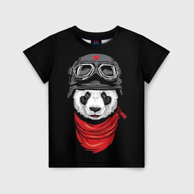 Детская футболка 3D с принтом Панда Танкист  в Петрозаводске, 100% гипоаллергенный полиэфир | прямой крой, круглый вырез горловины, длина до линии бедер, чуть спущенное плечо, ткань немного тянется | Тематика изображения на принте: animal | funny | panda | военный | животные | звери | милые | очки | панда | прикол | хипстер