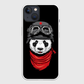 Чехол для iPhone 13 с принтом Панда Танкист в Петрозаводске,  |  | animal | funny | panda | военный | животные | звери | милые | очки | панда | прикол | хипстер