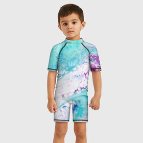 Детский купальный костюм 3D с принтом Цветная морская пена в Петрозаводске, Полиэстер 85%, Спандекс 15% | застежка на молнии на спине | абстракция | волна | море | мрамор | пена | пузыри