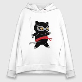 Женское худи Oversize хлопок с принтом Ninja Cat в Петрозаводске, френч-терри — 70% хлопок, 30% полиэстер. Мягкий теплый начес внутри —100% хлопок | боковые карманы, эластичные манжеты и нижняя кромка, капюшон на магнитной кнопке | Тематика изображения на принте: animal | cat | cute | kitty | meow | друг | животные | киска | кися | китти | кот | котенок | котик | котэ | кошечка | кошка | мур | мяу | ниндзя | питомец