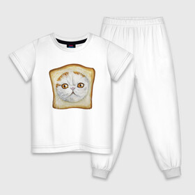 Детская пижама хлопок с принтом Bread Cat в Петрозаводске, 100% хлопок |  брюки и футболка прямого кроя, без карманов, на брюках мягкая резинка на поясе и по низу штанин
 | Тематика изображения на принте: animal | bread | cat | cute | kitty | meow | друг | еда | животные | киска | кися | китти | кот | котенок | котик | котэ | кошечка | кошка | мур | мяу | питомец | хлеб