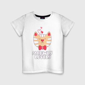 Детская футболка хлопок с принтом Meowly Lovely в Петрозаводске, 100% хлопок | круглый вырез горловины, полуприлегающий силуэт, длина до линии бедер | animal | cat | cute | kitty | love | meow | друг | животные | киска | кися | китти | кот | котенок | котик | котэ | кошечка | кошка | мур | мяу | питомец | сердце