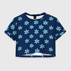 Женская футболка Crop-top 3D с принтом Цветы | Голубые в Петрозаводске, 100% полиэстер | круглая горловина, длина футболки до линии талии, рукава с отворотами | весна | дерево | природа | розы | цветок | цветы