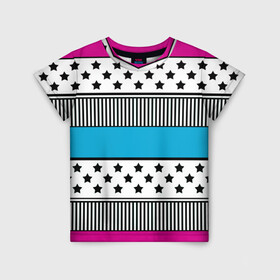 Детская футболка 3D с принтом Молодежный современный узор в Петрозаводске, 100% гипоаллергенный полиэфир | прямой крой, круглый вырез горловины, длина до линии бедер, чуть спущенное плечо, ткань немного тянется | звезды | модный | полосатый пэчворк | полосатый узор | популярный | пэчворк | розовый | черный