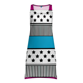 Платье-майка 3D с принтом Молодежный современный узор в Петрозаводске, 100% полиэстер | полуприлегающий силуэт, широкие бретели, круглый вырез горловины, удлиненный подол сзади. | звезды | модный | полосатый пэчворк | полосатый узор | популярный | пэчворк | розовый | черный