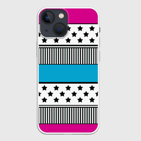 Чехол для iPhone 13 mini с принтом Молодежный современный узор в Петрозаводске,  |  | звезды | модный | полосатый пэчворк | полосатый узор | популярный | пэчворк | розовый | черный