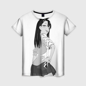 Женская футболка 3D с принтом Нагаторо показывает язычок в Петрозаводске, 100% полиэфир ( синтетическое хлопкоподобное полотно) | прямой крой, круглый вырез горловины, длина до линии бедер | аниме | нагаторо | садистка | ученица | хаясэ | школьница