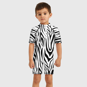 Детский купальный костюм 3D с принтом Черно белая зебра в Петрозаводске, Полиэстер 85%, Спандекс 15% | застежка на молнии на спине | зебра | модный | молодежный | популярный | современный | тигровый | тренд | черно белый