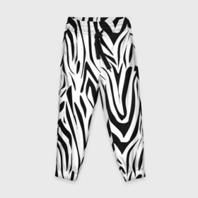 Детские брюки 3D с принтом Черно-белая зебра в Петрозаводске, 100% полиэстер | манжеты по низу, эластичный пояс регулируется шнурком, по бокам два кармана без застежек, внутренняя часть кармана из мелкой сетки | зебра | модный | молодежный | популярный | современный | тигровый | тренд | черно белый
