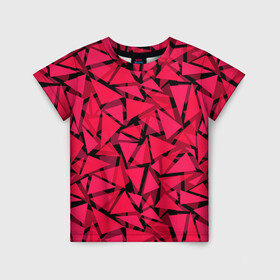 Детская футболка 3D с принтом Красно-черный полигональный в Петрозаводске, 100% гипоаллергенный полиэфир | прямой крой, круглый вырез горловины, длина до линии бедер, чуть спущенное плечо, ткань немного тянется | абстрактный | алый | геометрический | детский | красный | молодежный | современный | текстура | треугольники | узор