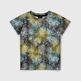 Детская футболка 3D с принтом Черно оливковый цветочный  в Петрозаводске, 100% гипоаллергенный полиэфир | прямой крой, круглый вырез горловины, длина до линии бедер, чуть спущенное плечо, ткань немного тянется | абстрактный | детский | молодежный | популярный | современный | текстура | узор | цветочный