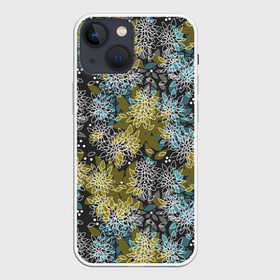 Чехол для iPhone 13 mini с принтом Черно оливковый цветочный в Петрозаводске,  |  | абстрактный | детский | молодежный | популярный | современный | текстура | узор | цветочный