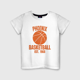 Детская футболка хлопок с принтом Phoenix Basketball в Петрозаводске, 100% хлопок | круглый вырез горловины, полуприлегающий силуэт, длина до линии бедер | Тематика изображения на принте: basketball | mvp | nba | phoenix | sport | streetball | suns | аризона | баскетбол | игра | крис пол | мяч | нба | санс | спорт | стритбол | тренер | финикс | чемпион