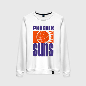 Женский свитшот хлопок с принтом Phoenix Suns в Петрозаводске, 100% хлопок | прямой крой, круглый вырез, на манжетах и по низу широкая трикотажная резинка  | basketball | mvp | nba | phoenix | sport | streetball | suns | аризона | баскетбол | игра | крис пол | мяч | нба | санс | спорт | стритбол | тренер | финикс | чемпион