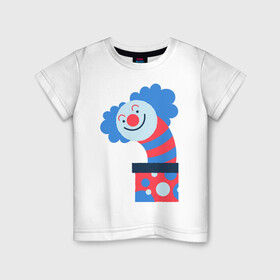 Детская футболка хлопок с принтом Жуткий клоун-сюрприз в коробке в Петрозаводске, 100% хлопок | круглый вырез горловины, полуприлегающий силуэт, длина до линии бедер | Тематика изображения на принте: веселье | жутко | клоун | мило | монстры | персонаж | существа | сюрприз