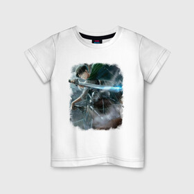 Детская футболка хлопок с принтом Леви в Петрозаводске, 100% хлопок | круглый вырез горловины, полуприлегающий силуэт, длина до линии бедер | attack on titan | levi | ерен | леви | леви акерман | микаса | титаны