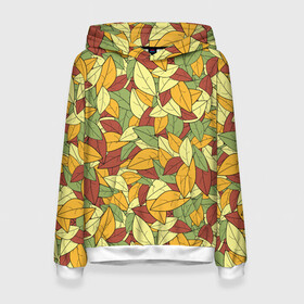 Женская толстовка 3D с принтом Яркие осенние листья в Петрозаводске, 100% полиэстер  | двухслойный капюшон со шнурком для регулировки, мягкие манжеты на рукавах и по низу толстовки, спереди карман-кенгуру с мягким внутренним слоем. | желтые | зеленые | золотая | красные | листья | осенний | осень | яркие