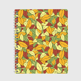 Тетрадь с принтом Яркие осенние листья в Петрозаводске, 100% бумага | 48 листов, плотность листов — 60 г/м2, плотность картонной обложки — 250 г/м2. Листы скреплены сбоку удобной пружинной спиралью. Уголки страниц и обложки скругленные. Цвет линий — светло-серый
 | желтые | зеленые | золотая | красные | листья | осенний | осень | яркие