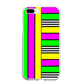 Чехол для iPhone 7Plus/8 Plus матовый с принтом полосатый неоновый модный узор в Петрозаводске, Силикон | Область печати: задняя сторона чехла, без боковых панелей | желтый неоновый | молодежный | неон | неоновый | неоновый зеленый | полосатый | разноцветный | розовый неоновый