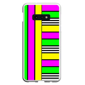 Чехол для Samsung S10E с принтом полосатый неоновый модный узор в Петрозаводске, Силикон | Область печати: задняя сторона чехла, без боковых панелей | Тематика изображения на принте: желтый неоновый | молодежный | неон | неоновый | неоновый зеленый | полосатый | разноцветный | розовый неоновый