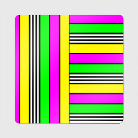 Магнит виниловый Квадрат с принтом полосатый неоновый модный узор в Петрозаводске, полимерный материал с магнитным слоем | размер 9*9 см, закругленные углы | желтый неоновый | молодежный | неон | неоновый | неоновый зеленый | полосатый | разноцветный | розовый неоновый