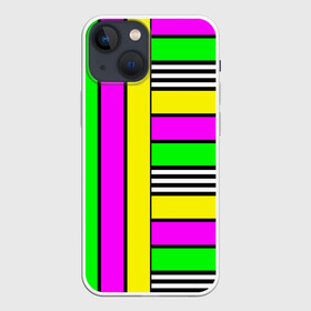 Чехол для iPhone 13 mini с принтом полосатый неоновый модный узор в Петрозаводске,  |  | желтый неоновый | молодежный | неон | неоновый | неоновый зеленый | полосатый | разноцветный | розовый неоновый