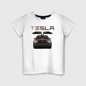 Детская футболка хлопок с принтом TESLA MODEL X в Петрозаводске, 100% хлопок | круглый вырез горловины, полуприлегающий силуэт, длина до линии бедер | model x | tesla | tesla model x | авто | автомобили | машины | модель х | тесла | тесла модель х