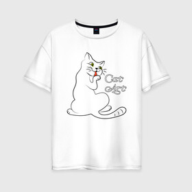 Женская футболка хлопок Oversize с принтом Белая кошка в Петрозаводске, 100% хлопок | свободный крой, круглый ворот, спущенный рукав, длина до линии бедер
 | cat | cat art | звери | кот | котенок | котик | кошка
