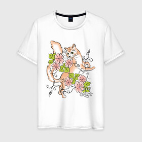 Мужская футболка хлопок с принтом Ожидание в Петрозаводске, 100% хлопок | прямой крой, круглый вырез горловины, длина до линии бедер, слегка спущенное плечо. | cat | cat art | звери | кот | котенок | котик | кошка